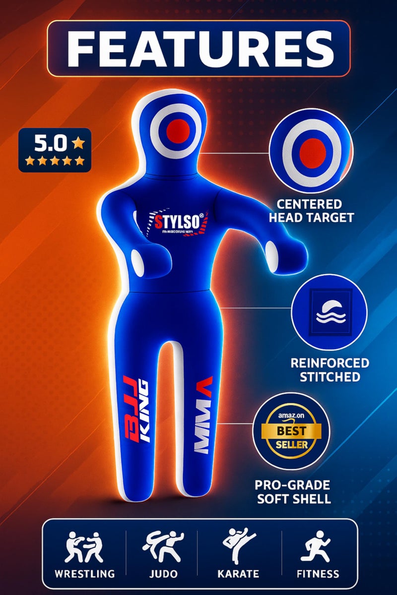 Stylso Un-Filled Grappling Dummy Wrestling Dummy Jiu Jitsu Dummy for BJJ MMA Judo Karate Training Adult Kids and Youth Practice Tackling Dummies (Blue, 5ft / 60") - Image 4